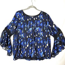 ALYX Womens Top Pull Over Size XL Long Sleeves Bell Inlaid Lace Blue Bla... - £12.64 GBP