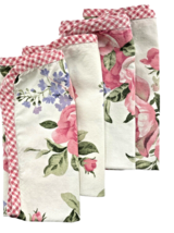 Floral Cloth Napkins Pink and Purple Red Lattice Border Vintage Cottage ... - $33.73