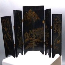 Miniature Asian Dollhouse Painted Panels Vintage Tabletop Room Divider Folding - £55.04 GBP