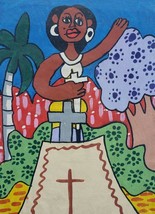 Rare Unsigned Naif Primitive Voudon Voodoo Haitian Art Painting on Canvas Haiti - £506.18 GBP