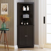 Home Tall Corner Cabinet With Two Doors And Three Tier Shelves, Free Standing Co - £144.59 GBP