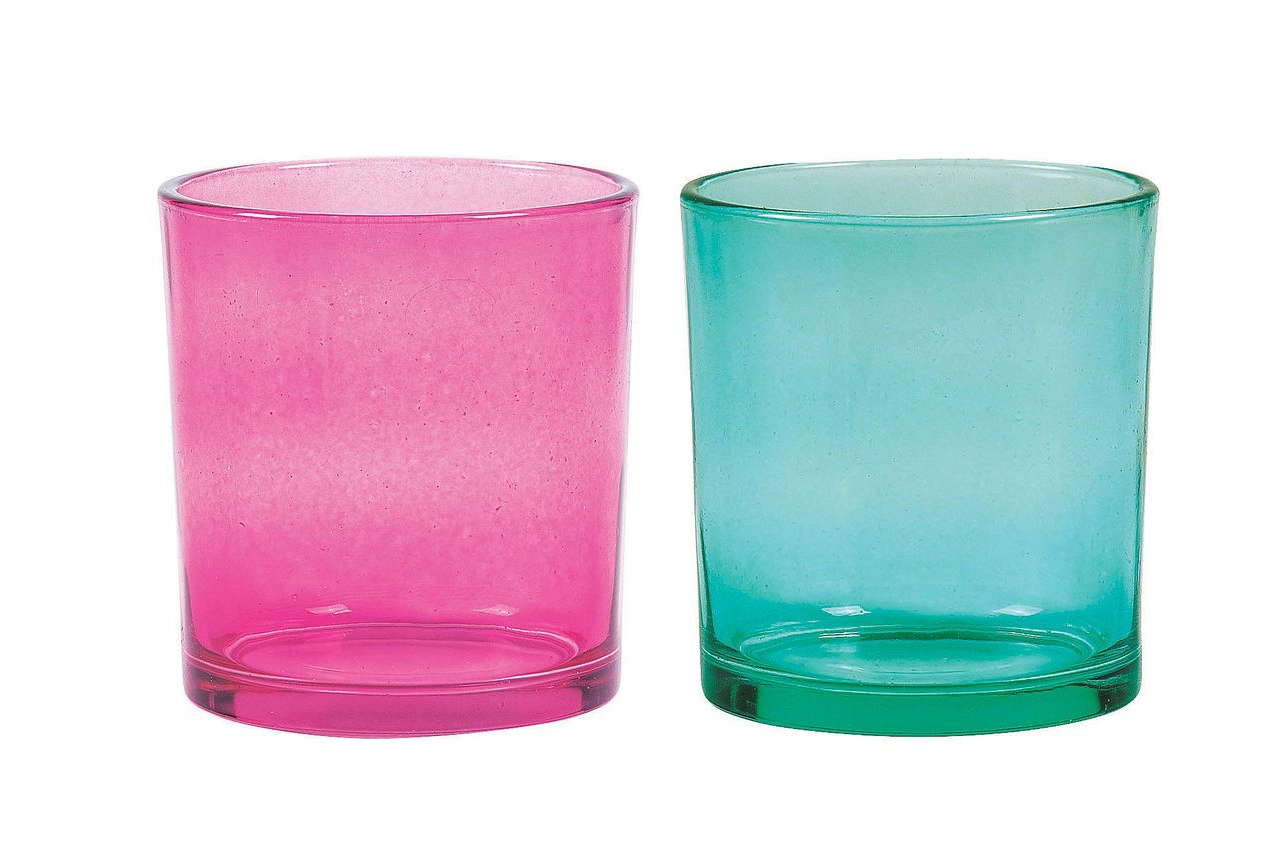 NEW Pink or Teal Green Cylinder Glass Candle Holder Vase 3 inches - $5.95