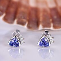 An item in the Jewelry & Watches category: 3Ct Trillion Cut Blue Sapphire Halo Stud Earrings in 14K White Gold Finish