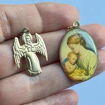 Religious Christian Charms ANGEL And MOTHER AND CHILD Stamped Pendant Se... - $6.99