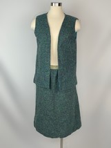 Vintage 1960s Handmade Wool Suit Green Pink Speckles Vest M/L d6 - £19.03 GBP