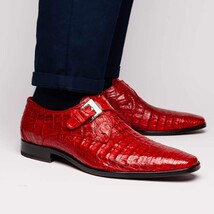 genuine caiman crocodile dress Shoes monk strap Rovigo Red image 6