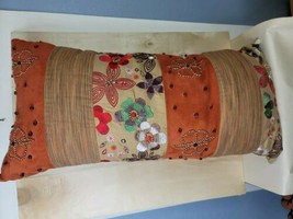 Vintage Pillow Pier 1 Embroidered / Bead Accents \Patchwork  11 x 23&quot; - $24.75