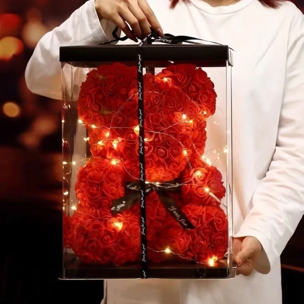 Valentines Day 25cm Artificial Teddy Rose Flower Bear with Box Romantic ... - $26.52+