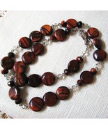 Red Tigers Eye,Swarovski Crystal Handmade Necklace, 22&quot; - £65.00 GBP