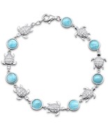 Sterling Silver Natural Larimar &amp; Turtle CZ Bracelet - $216.08 CAD