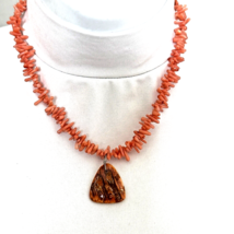 Artisan Peyote Bird Coral Beaded Necklace with Shell Pendant Pale Coral Color - £22.77 GBP