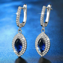 4.20Ct Marquise Cut Blue Sapphire Drop &amp; Dangle Earrings in14K White Gold Finish - £118.45 GBP