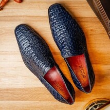genuine caiman crocodile slip on Shoes Trento Navy image 12