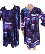 Nina Leonard Tie Back Purple Abstract Dress Print A Line L - £26.73 GBP