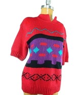 Vintage 80s Petites by SML Multi Color Geometric Half Sleeve Pullover Sw... - $40.55 CAD