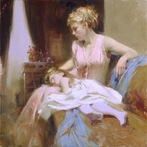 Pino &quot;Long Day&quot; Sweet girl mother&#39;s lap asleep HS# LE Giclee Canvas Pcoa 12x12 - £201.33 GBP