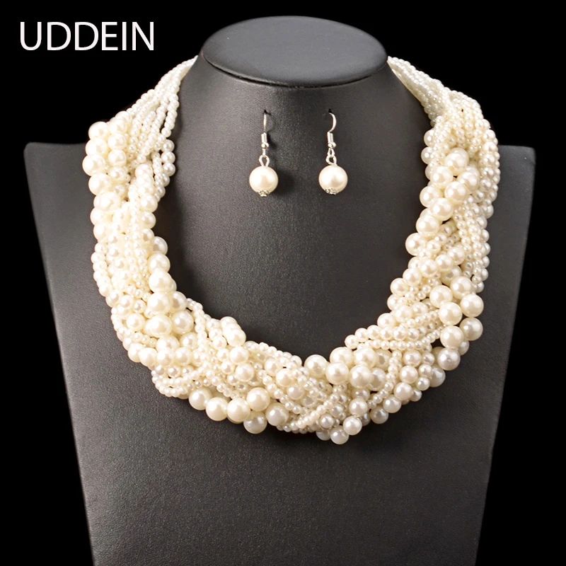 Nigerian wedding Indian jewelry sets bohemian simulated pearl necklace for women - £18.95 GBP