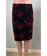 Talbots Women&#39;s Petites Black Velvet Floral Pencil Skirt Sz 8 Petite - $54.14 CAD