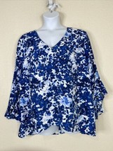 Vince Camuto Womens Plus Size 3X Blue Floral V-neck Blouse 3/4 Bell Sleeve - £15.82 GBP