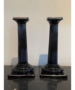 Vintage Cambridge Glass Ebony Doric Column Candlesticks - £140.14 GBP