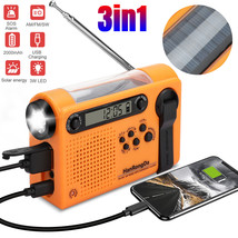 Emergency Weather Radio Solar Hand Crank 2000mAh AM/FM Flashlight Phone Charger - £33.49 GBP