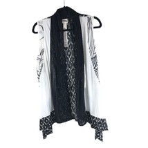Chicos Womens Vest Draped Open Front Mixed Media Crochet Black White Size 1 US M - £18.91 GBP