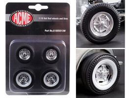 Chrome Salt Flat Wheel Tire Set of 4 Pcs from 1932 Ford 5 Window Hot Rod 1/18 Ac - £22.08 GBP