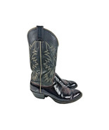 Justin Cowboy Boots 9.5 9 1/2 D Dark Navy Blue &amp; Dk Burgundy Leather Emb... - $159.99
