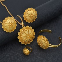Ethiopian Jewelry sets Pendant Necklaces Earrings Ring Bangles for Womens Gold C - £19.59 GBP