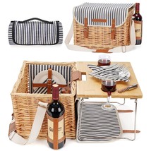 Wicker Picnic Basket For 2 With Detachable Table, Elasticated Wine Holde... - £122.14 GBP