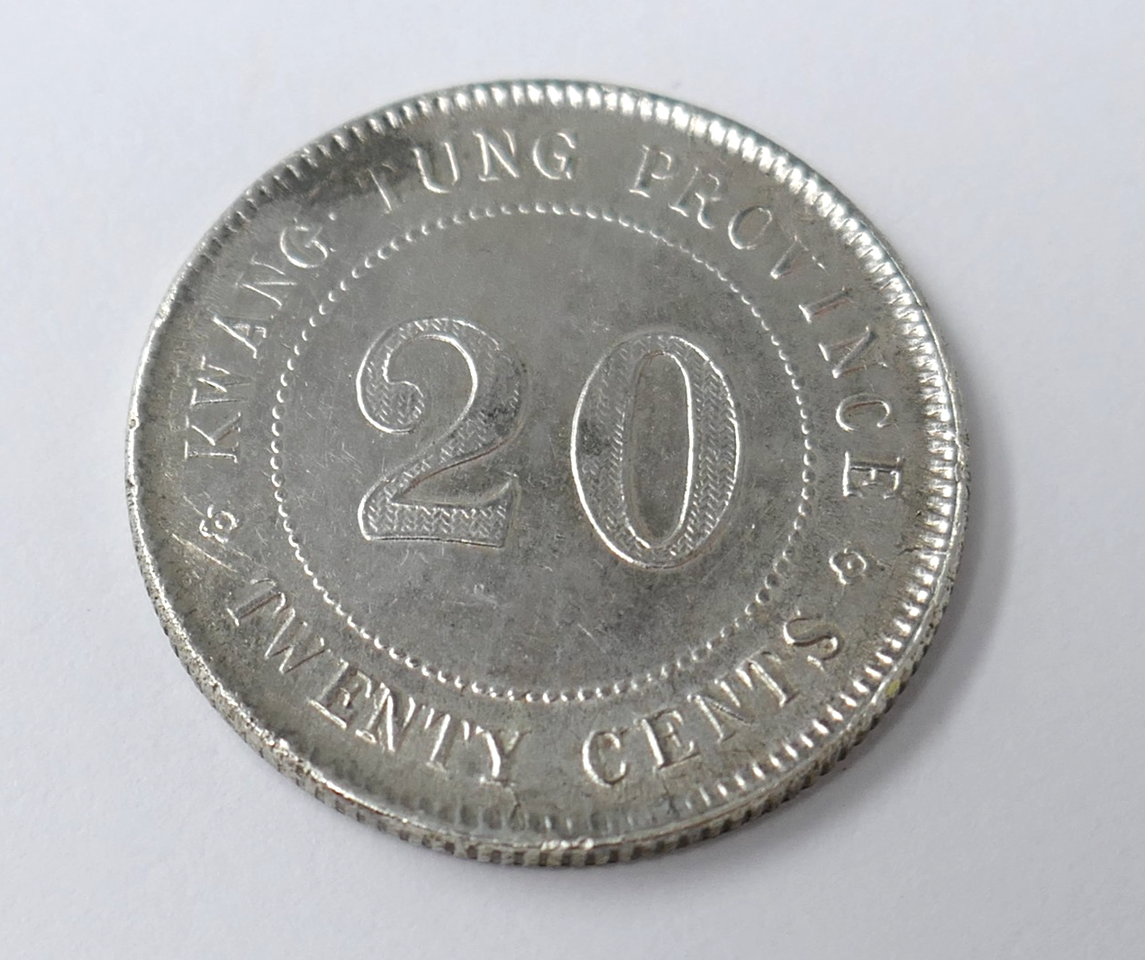 China Kwangtung Province 1910 Silver 2 Jiao / 20 Cents Coin Item image 2
