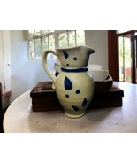 Vintage Williamsburg Stoneware Pottery Pitcher Cobalt Blue Leaves 4.5&quot;x3.5&quot; - $34.96 CAD