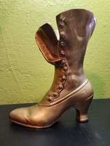 VTG Solid Brass Victorian Boot Shoe Vase Planter Door Stop by Leonard Silver Mfg - $38.80