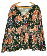 Maurices Top Size 2X Babydoll Green Floral V Neck Stretch Knit Romantic ... - $742.75 MXN