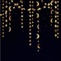 Gold Star Moon Garland Hanging Garands Streamers Banner Backdrop For Twinkle Lit - £20.33 GBP