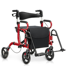 Folding Rollator Walker Adjustable 8-Inch Wheels Seat Armrest Red Wheelc... - £158.49 GBP