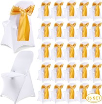 50 Pcs Folding Chair Cover Set with 25 Stretch Spandex Chair Slipcovers 25 Satin - £150.62 GBP