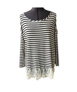 A Pea in the Pod Striped Top Lace Trim Sz. M 3/4-Sleeve Scoop-Neck Mater... - $276.79 MXN