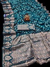  Handmade Bandhej Kanjivaram Silk Saree,Kanjivaram Border With Zari Weav... - $85.00