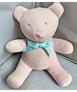 Ralph Lauren Baby Pink Teddy Bear Plush 10&quot; with Blue Bow CLEAN Excellen... - £22.55 GBP