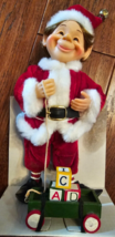 Vtg Christmas Elf Doll Toymaker Wagon &amp; Blocks Santa&#39;s Helper by Michaels - £26.43 GBP