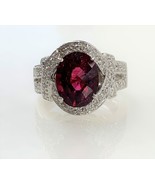 14k White Gold Oval Cut Red Tourmaline Diamond Cocktail Ring - $2,000.00