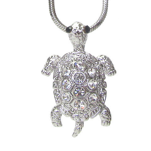 Crystal Sea Turtle Pendant  Necklace White Gold - £10.41 GBP