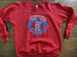 Vintage “Guess” Jeans USA Spellout Logo Red  Crewneck Sweatshirt Size XL - $24.20