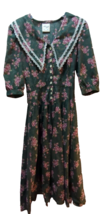 Robin Gayle Women vintage 80s dress green purple roses sailor collar  5 ... - $34.64