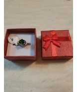 Pretty Ladies Emerald 18 k Gold Plated Ring Silver Tone.  Size 6 with Box - $54.32 CAD
