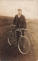 YOUNG BRITISH MAN WITH BICYCLE~REAL PHOTO POSTCARD - £9.54 GBP