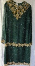 Vintage gold and green silk beaded dress size XL - $95.00