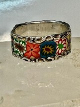 Floral ring flower band size 7.50 sterling silver women girls - £65.72 GBP