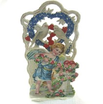 Vintage Valentine 1929 Pull Down Die Cut Stand Up Angel Flowers Doves Germany - £27.40 GBP